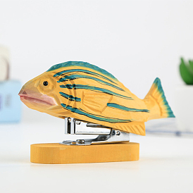 Wooden Office Stapler, Spring Powered Desktop Stapler, Fish