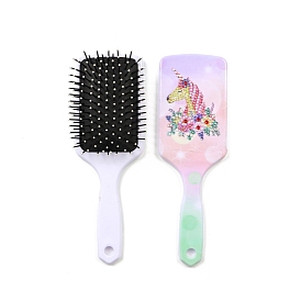 DIY Unicorn Pattern Paddle Hair Brush Diamond Painting Kits, Including Resin Rhinestones Bag, Diamond Sticky Pen, Tray Plate and Glue Clay