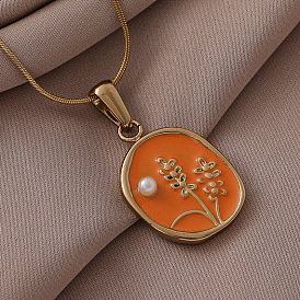 316 Женские ожерелья с подвеской в виде цветка из хирургической нержавеющей стали с эмалью и искусственным жемчугом, золотые