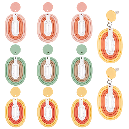 9Sets 3 Colors Handmade Polymer Clay Pendants, Oval & Flat Round