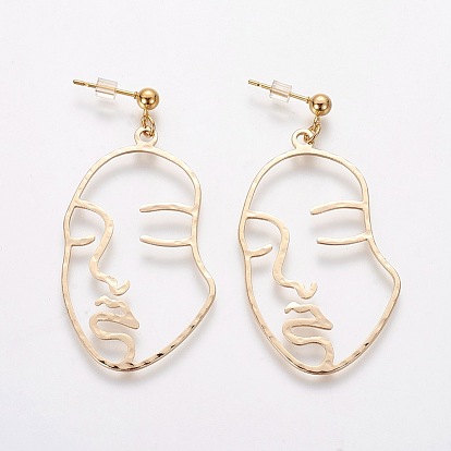 Brass Dangle Stud Earrings, with 304 Stainless Steel Findings and Cardboard Jewelry Box, Face