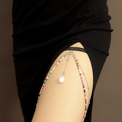 Цепь на бедро из сплава ракушек и кисточек, пляжная кружевная эластичная лента для тела цепочка для женщин