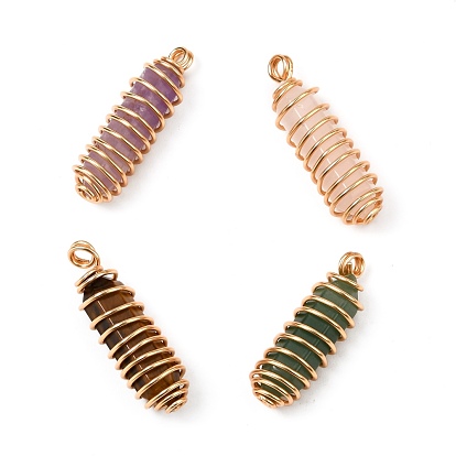 Natural Mixed Gemstone Pendants, with Real 18K Gold Plated Brass Findings, Bullet