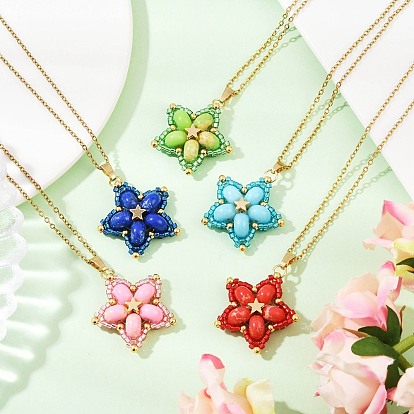 Ожерелья в форме звезды из стеклянного бисера ручной работы и синтетических бусин императорской яшмы, окрашенных в черный цвет, для женщин, золотые