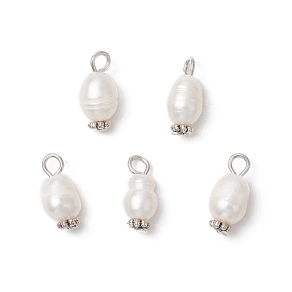 Подвески из натурального культивированного пресноводного жемчуга и риса, с железными петлями и ромашками-разделителями из сплава, цветочный белый