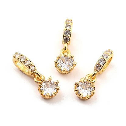 Brass Micro Pave Cubic Zirconia European Dangle Charms, Large Hole Charms, Real 18K Gold Plated, Cadmium Free & Lead Free, Crown