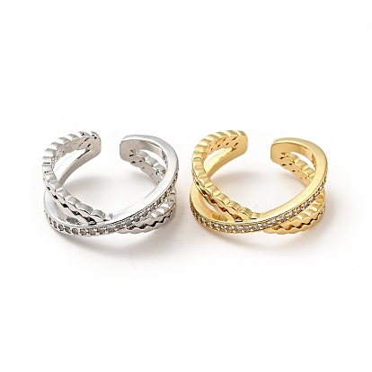 Кольцо-манжета с прозрачным кубическим цирконием и крест-накрест, украшения из латуни для женщин