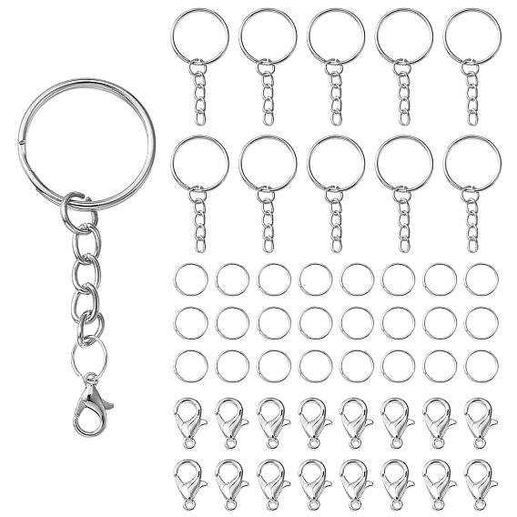 20Pcs Iron Split Key Rings, with Curb Chains, Keychain Clasp Findings, with 60Pcs Iron Open Jump Rings and 20Pcs Zinc Alloy Lobster Claw Clasps