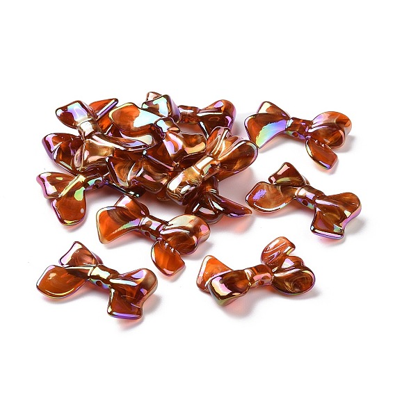 UV Plating Rainbow Iridescent Acrylic Beads, with Gold Foil, Bowknot