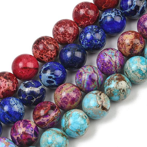 Dyed Natura Imperial Jasper Beads Strands, Smooth Round