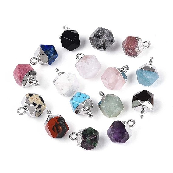 Подвески-шармы из смеси натуральных и синтетических камней с огранкой «звезда», с платиновой и латунной фурнитурой, смешанные окрашенные и неокрашенные