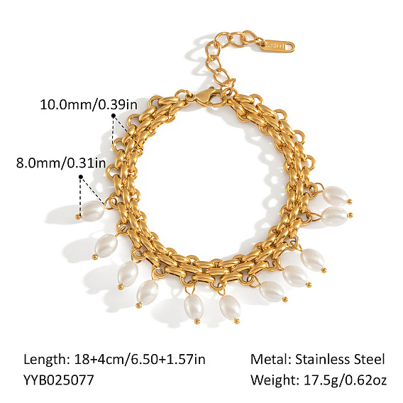 304 браслеты из нержавеющей стали с цепочкой из искусственного жемчуга и кисточками, белые