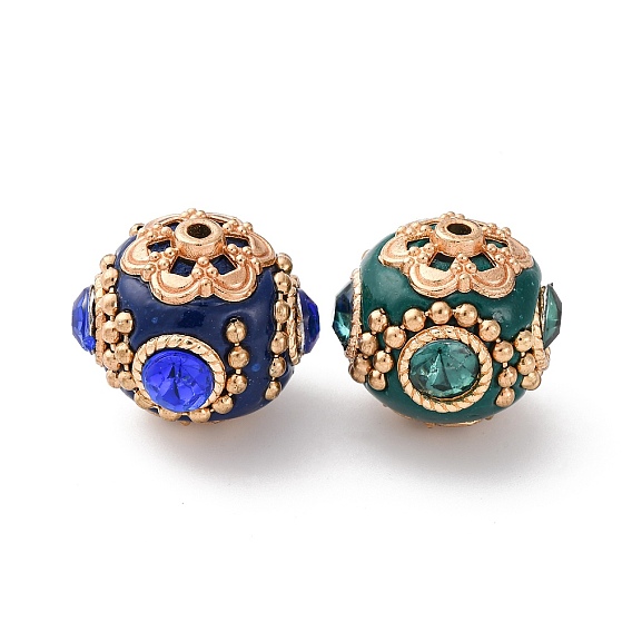 Бусины из смолы ручной работы индонезийские, со сплавочной фурнитурой со стразами, круглые