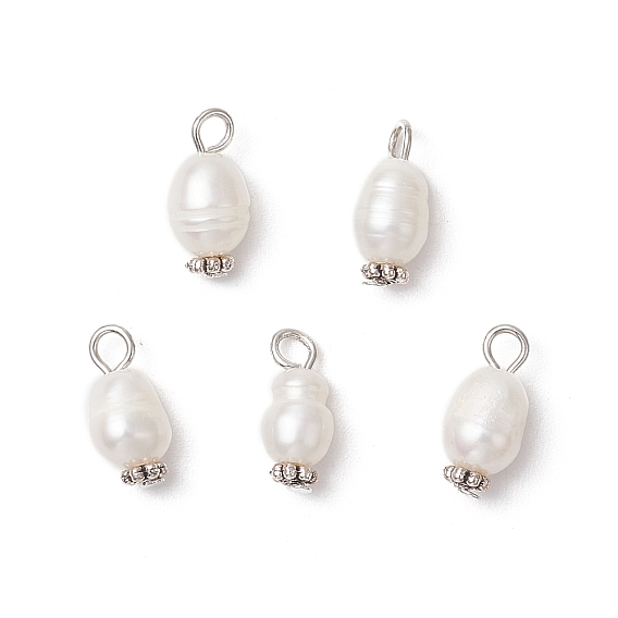 Подвески из натурального культивированного пресноводного жемчуга и риса, с железными петлями и ромашками-разделителями из сплава, цветочный белый