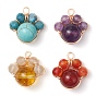 4шт. 4 стили подвески из медной проволоки, обернутые в разноцветные драгоценные камни, ограненные бусины, лапы печатать прелести, смешанные окрашенные и неокрашенные