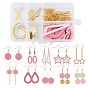 DIY Pink Style Dangle Earrings Making Kits, Including Wood Pendants & Beads, Brass Earring Hooks, Metal Findings