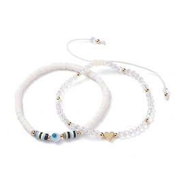 2 piezas 2 conjunto de pulseras de cuentas trenzadas de corazón, pulseras hechas a mano de arcilla polimérica heishi surfer, joyas de muy buen gusto para las mujeres