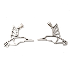 201 Stainless Steel Origami Pendants, Hummingbird Outline Charms
