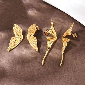 304 серьги-гвоздики в форме крыльев бабочки из нержавеющей стали, ионное покрытие (ip), слева и справа