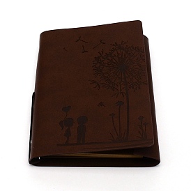 Cowhide Leather Notebook, with Zinc Alloy Pendants, DIY Photo Album Scrapbooking, Rectnagle with Dandelion & Couple Pattern