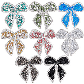 Gorgecraft 8Pcs 8 Colors Bowknot Resin Rhinestone Patches, Iron/Sew on Appliques, Costume Accessories, for Clothes, Bag, Pants, Shoes