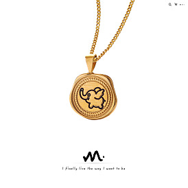 Malaysia Geometric Alien Gold Coin Animal Elephant Figure Pendant Necklace Female Niche Design Titanium Steel Jewelry