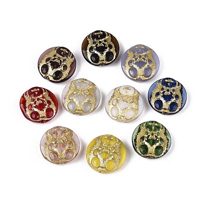 Плоский круглый с медвежьими стеклянными бусинами, золотой металл обвитыми