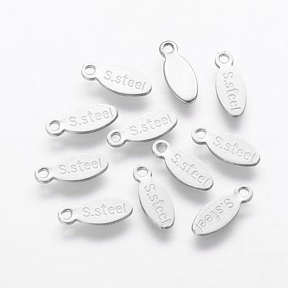 Stainless Steel Charms, Chain Extender Drop, Teardrop with Word Steel