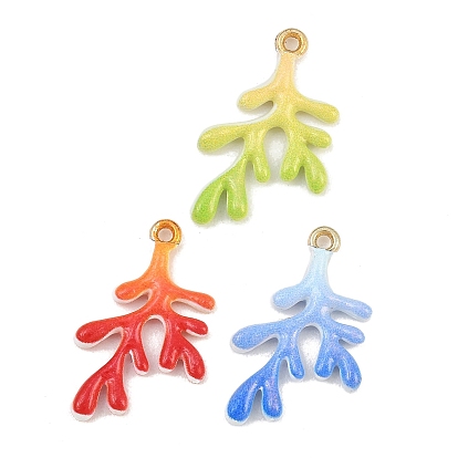 Alloy Enamel Pendants, Coral Shapes Charms, Golden