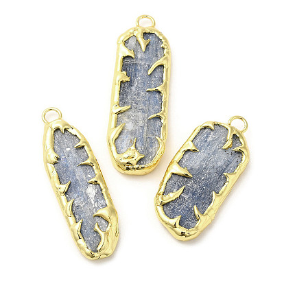 Natural Kyanite/Cyanite/Disthene Quartz Pendants, Rectangle Charms with Rack Plating Golden Plated Tin &  Brass Findings, Cadmium Free & Lead Free