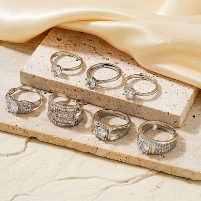 Модное унисекс латунное кольцо-манжета с микропаве из прозрачного кубического циркония, пасьянс кольца