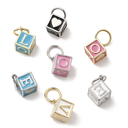 Латунь эмаль подвески, куб с письмом, с прыжковых колец, стойки покрытие, долговечный, без кадмия и без свинца, настоящий 18k позолоченный/платиновый