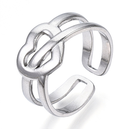 304 Stainless Steel Heart Open Cuff Ring, Hollow Chunky Ring for Women