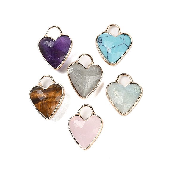 Подвески с гранеными драгоценными камнями, позолоченные латунные подвески в форме сердца