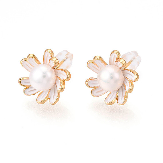 Серьги-гвоздики из натурального жемчуга в форме цветка из латуни, с 925 штырями стерлингового серебра