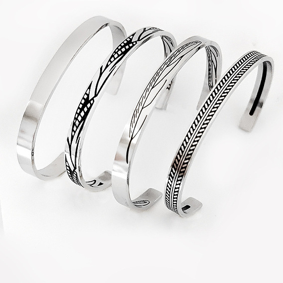 304 из нержавеющей стали Манжета браслеты для мужчин, цвет нержавеющей стали