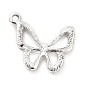 Alloy Rhinestone Pendants, Platinum Tone Hollow Out Butterfly Charms