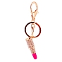 Crystal Rhinestone Lipstick Keychains, with Enamel, KC Gold Plated Alloy Charm Keychain