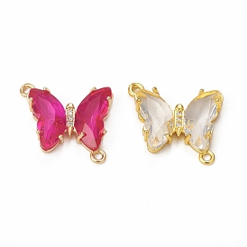 Glass Connector Charms, with Brass Findings, Butterfly