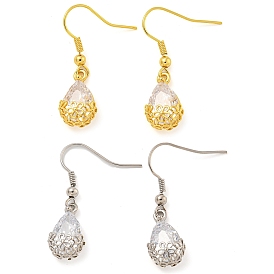 Rack Plating Brass Clear Cubic Zirconia Teardrop Dangle Earrings, Cadmium Free & Lead Free