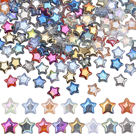300шт 15 цвета гальваники прозрачные стеклянные бусины, звезда, с половиным покрытием