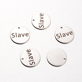 Spray Painted 201 Stainless Steel Pendants, Inspirational Message Pendants, Flat Round with Words, 20x1mm, Hole: 2mm