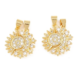 Подвески из латуни с микропаве из прозрачных кубических цирконий в виде солнца и луны, с магнитным