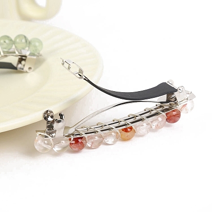 Metal French Hair Barrettes, with Round Gemstone Bead, Hair Accessories for Women Girl