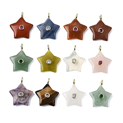 Драгоценный камень подвески, Подвески в виде звезд с латунными фианитами в оправе из кубического циркония, золотые