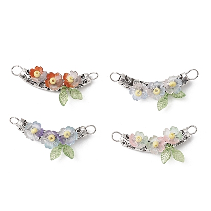 Сплав изогнутая трубка обернутая акриловыми и смоляными подвесками-цветочками, античное серебро