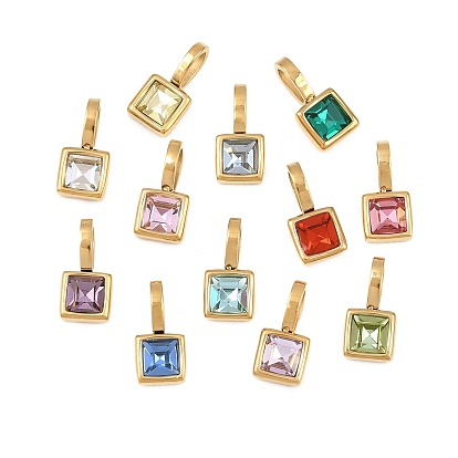 304 подвески из нержавеющей стали, квадратных амулеты, с кубического циркония, без кадмия, без никеля и без свинца