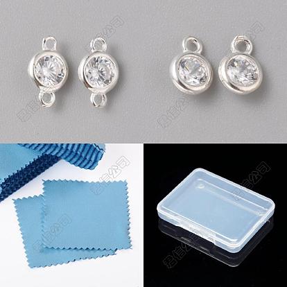 Kits de hallazgos para hacer joyas, incluyendo 925 dijes y dijes de conectores de circonita cúbica transparente pavimentados en plata de ley, plano y redondo