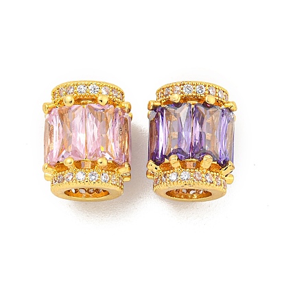 Латунные кубические европейские бусины микропаве, реальный 18 k позолоченный, бусины с большим отверстием, колонка