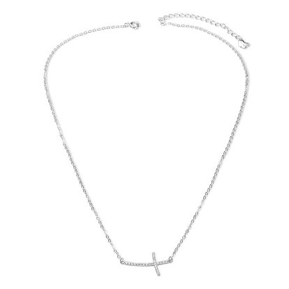 SHEGRACE Fashion 925 Sterling Silver Pendant Necklace, Micro Pave Grade AAA Cubic Zirconia Sideways Cross Links